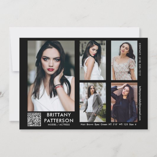 Model Actor Comp Card 5 Foto QR Code Einladung (Vorderseite)
