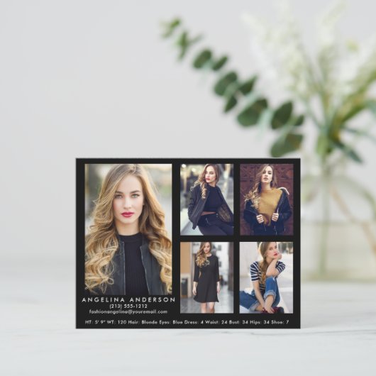 Model Actor Comp Card Black 5 Foto Postkarte (Stehend Vorderseite)
