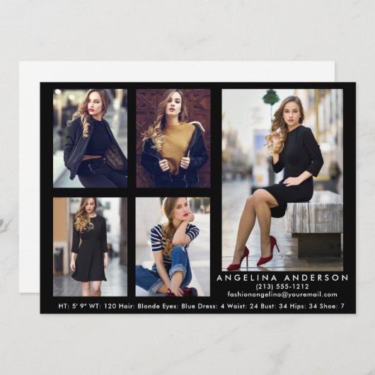 Model Actor Comp Card Black - 5 Fotos (Vorne/Hinten)