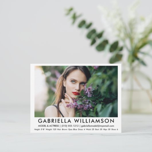 Model Actor Comp Card Foto Weiße Postkarte (Stehend Vorderseite)