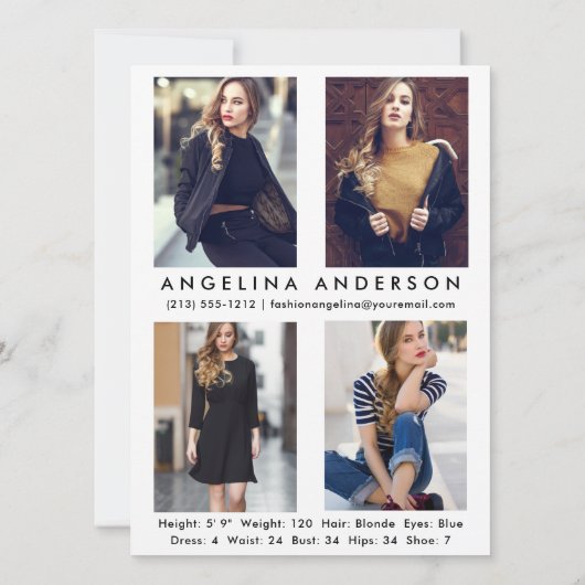 Model Actor Comp Card Whit - 4 Foto Back - Script (Rückseite)