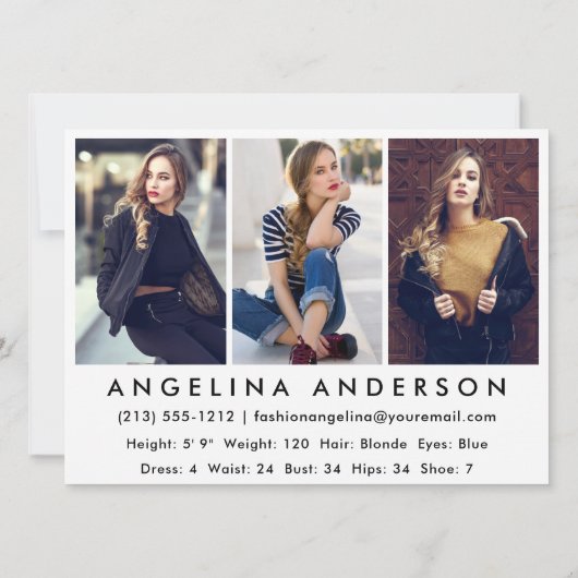 Model Actor Foto Beruflich Comp Card W (Rückseite)