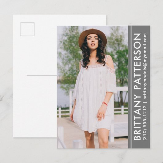 Model Actor Foto Comp Card Graue Postkarte (Vorne/Hinten)