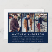 Model Actor Foto Comp Card - Postcard Blue Postkarte (Vorne/Hinten)