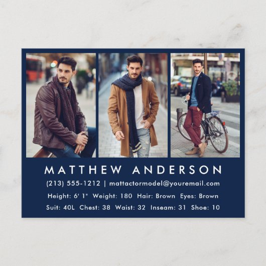 Model Actor Foto Comp Card - Postcard Blue Postkarte (Vorderseite)