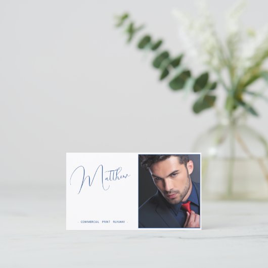 Model Actor Foto Förderung weiß und blau Visitenkarte (Stehend Vorderseite)