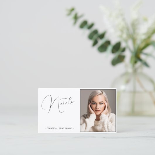 Model Actor Foto Werbeweiß und Schwarz Visitenkarte (Stehend Vorderseite)