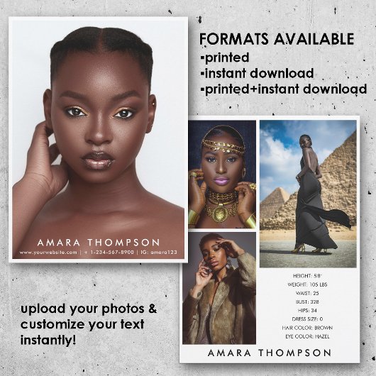 Model Actor Modeling Comp Card 4 Photo Modern Einladung