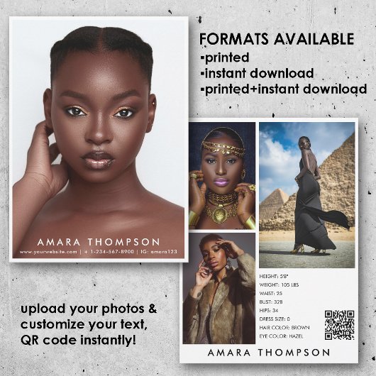 Model Actor Modeling Comp Card 4 Photo QR Code Einladung