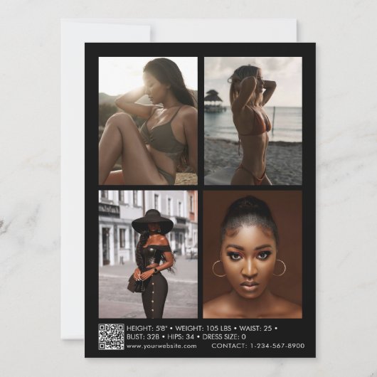 Model Actor Modeling Comp Card 5 Photo Black Einladung (Rückseite)