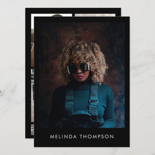 Model Actor Modeling Comp Card 5 Photo Black Einladung (Vorne/Hinten)