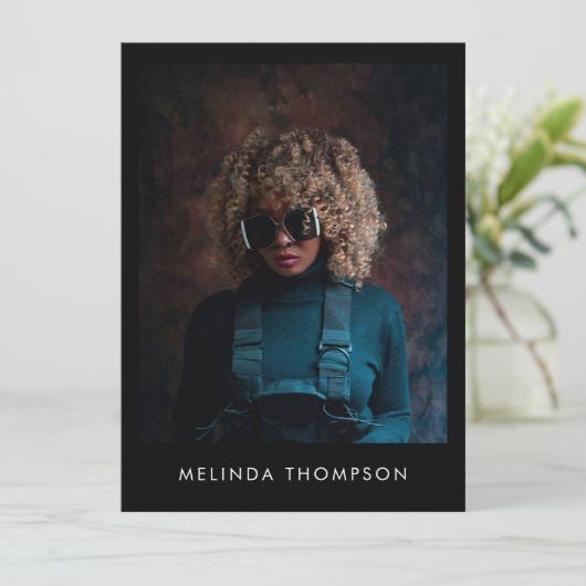 Model Actor Modeling Comp Card 5 Photo Black Einladung (Stehend Vorderseite)