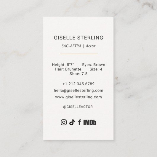 Model Actor Photo Neutral Beige Visitenkarte (Rückseite)