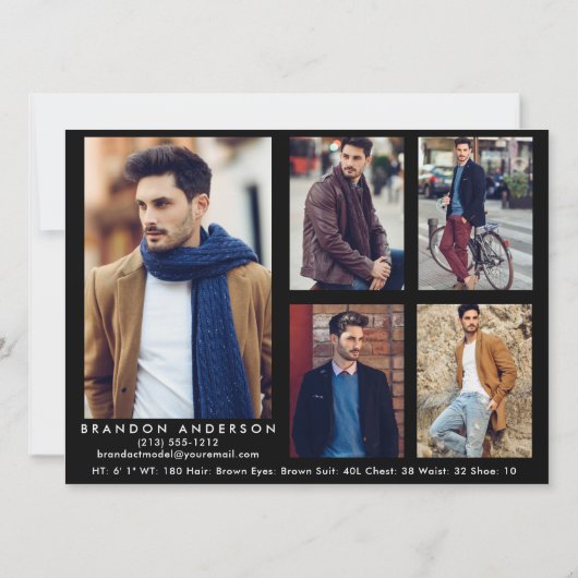 Model Actor Pro Comp Card 5 Foto Schwarz (Rückseite)