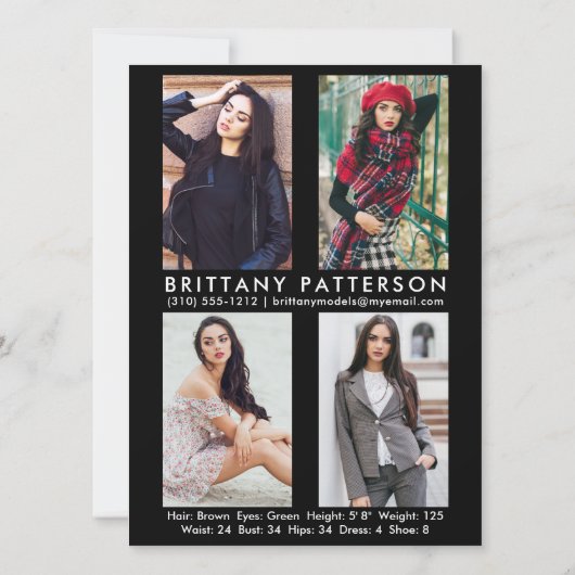 Model Actor Pro Comp Card Female 5 Foto Einladung (Rückseite)
