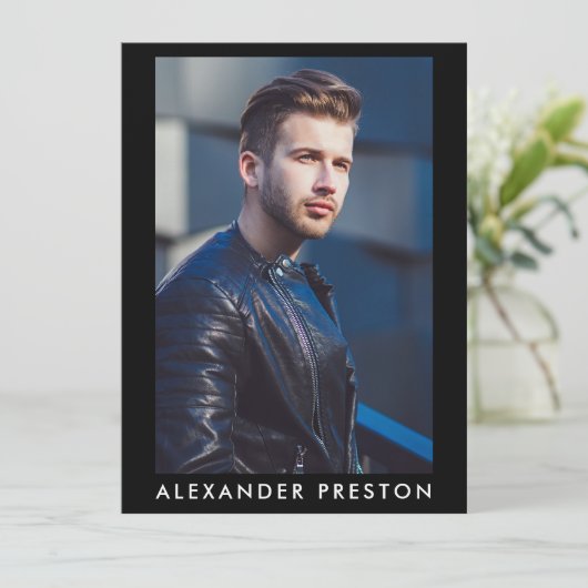 Model Actor Pro Comp Card Male 5 Foto Schwarz Einladung (Stehend Vorderseite)