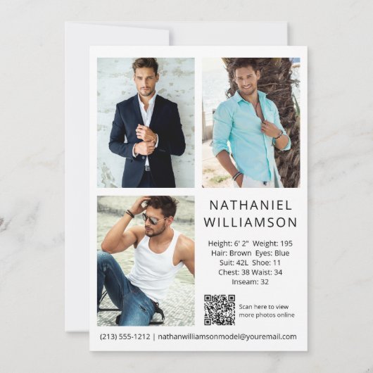 Model Actor QR Code 4 Foto Pro Comp Card Einladung (Rückseite)