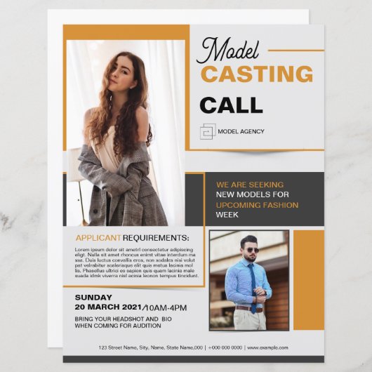 Model Casting Call Flyer Template (Vorne/Hinten)