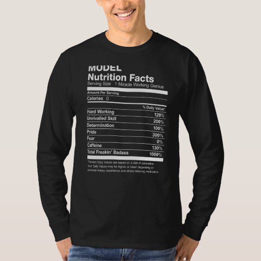Model Nutrition Facts Funny T-Shirt (Vorderseite)