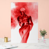 Model posing with red fabric and smoke in monochro acrylschild (Hochzeit)