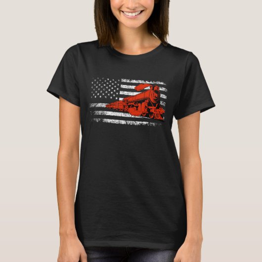 Model Railroad Railway Locomotive Train US Flag Ra T-Shirt (Vorderseite)