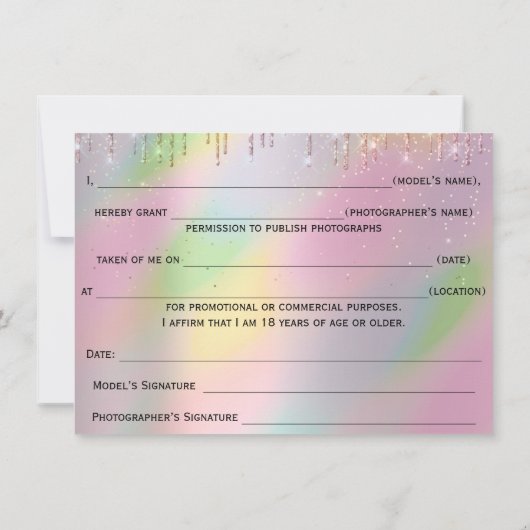 Model Release Form Makeup Artist Holographic Einladung (Rückseite)