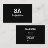 Modèle de carte de visite moderne à initiales noir visitenkarte (Vorne/Hinten)