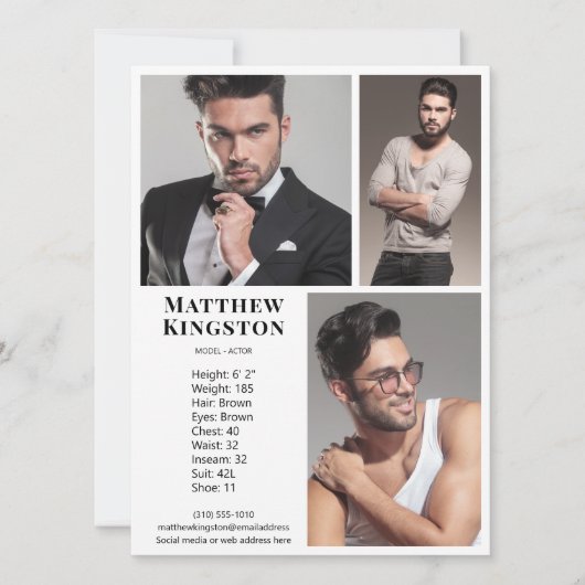 Modell 3 Foto Pro Comp-Karte Vorlage Weiß (Vorderseite)