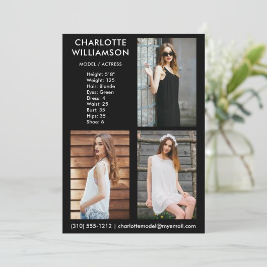 Modell Actor 3 Foto Comp Card 12x18 B Einladung (Stehend Vorderseite)