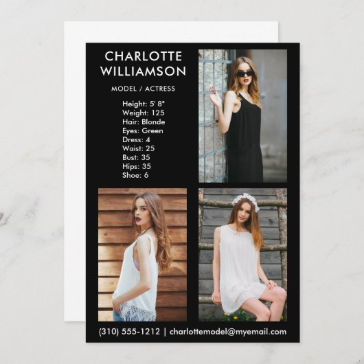 Modell Actor 3 Foto Comp Card 12x18 B Einladung (Vorne/Hinten)