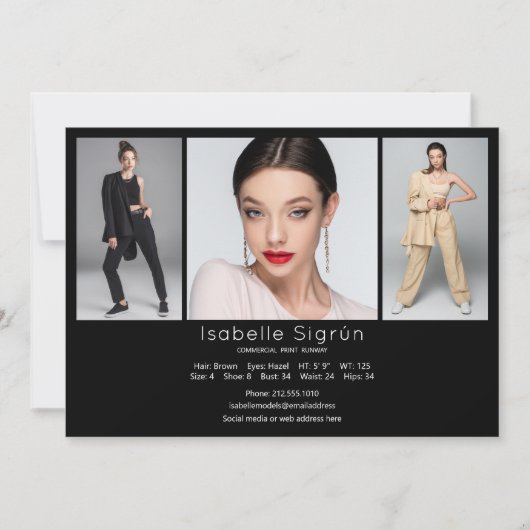 Modell Actor 3 Foto Comp Card Vorlage 12x18 Schwar (Vorderseite)