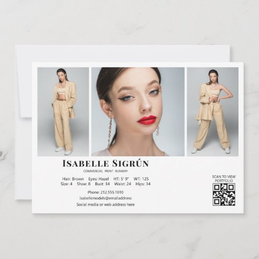 Modell Actor 3 Foto Comp Card Vorlage 12x18 weiß (Vorderseite)