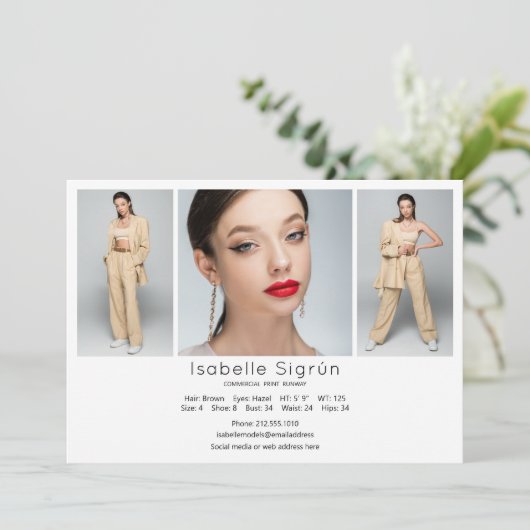 Modell Actor 3 Foto Comp Card Vorlage 12x18 weiß (Stehend Vorderseite)