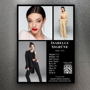 Modell Actor 3 Foto Comp Card Vorlage Schwarz QR