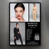 Modell Actor 3 Foto Comp Card Vorlage Schwarz QR
