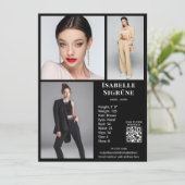 Modell Actor 3 Foto Comp Card Vorlage Schwarz QR (Stehend Vorderseite)