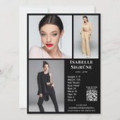 Modell Actor 3 Foto Comp Card Vorlage Schwarz QR (Vorderseite)