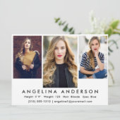 Modell Actor 3 Foto Comp Card | Weiße Front Einladung (Stehend Vorderseite)