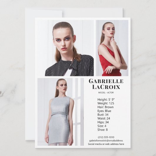 Modell Actor 3 Foto Pro Comp Card Vorlage Weiß (Vorderseite)