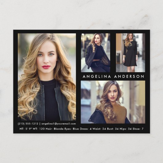 Modell Actor 4 Foto Comp Card - Schwarze Postkarte (Vorderseite)