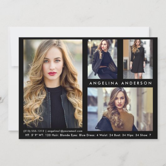 Modell Actor 4 Foto Comp Card - Schwarze Vordersei (Vorderseite)