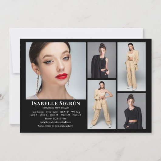 Modell Actor 5 Foto Comp Card Vorlage 12x18 Schwar (Vorderseite)