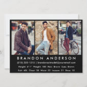 Modell Actor Beruflich Foto Comp Card Blk W (Rückseite)