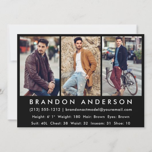 Modell Actor Beruflich Foto Comp Card Blk W (Rückseite)