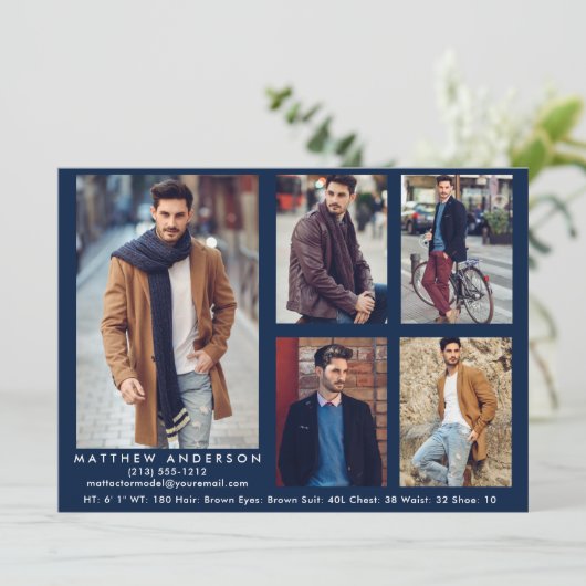 Modell Actor Comp Card Blau - 5 Fotos (Stehend Vorderseite)