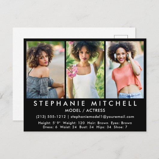 Modell Actor Comp Card Blk Postcard - 3 Fotos Postkarte (Vorne/Hinten)