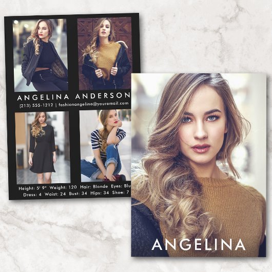 Modell Actor Comp Card Blk W- 4 Foto Zurück