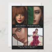 Modell Actor Modeling Comp Card 5 Foto Schwarz Einladung (Rückseite)