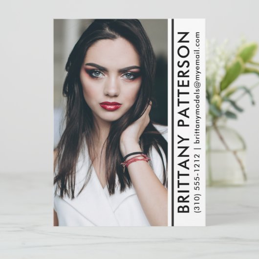 Modell Actor Pro Foto Comp Card Weißer Streifen Einladung (Stehend Vorderseite)