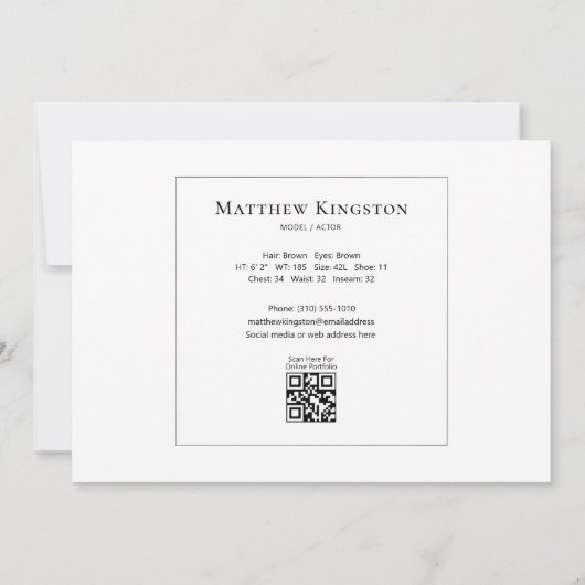 Modell Akteur Moderne 12x18 Promo Comp Card Vorlag Einladung (Rückseite)